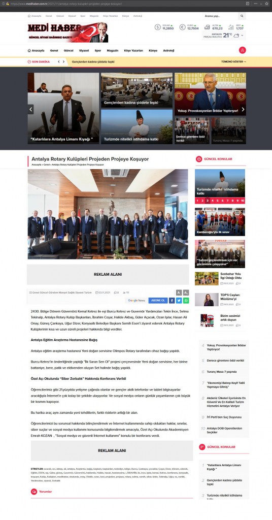 Antalya Olimpos Rotary Kulübü | MEDi HABER /
